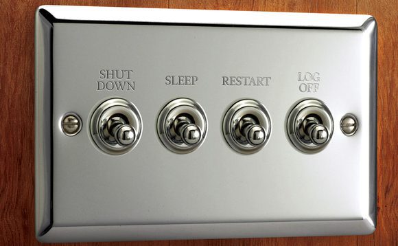 A switchplate with the following switches marked: Shut down, sleep, restart, log off
