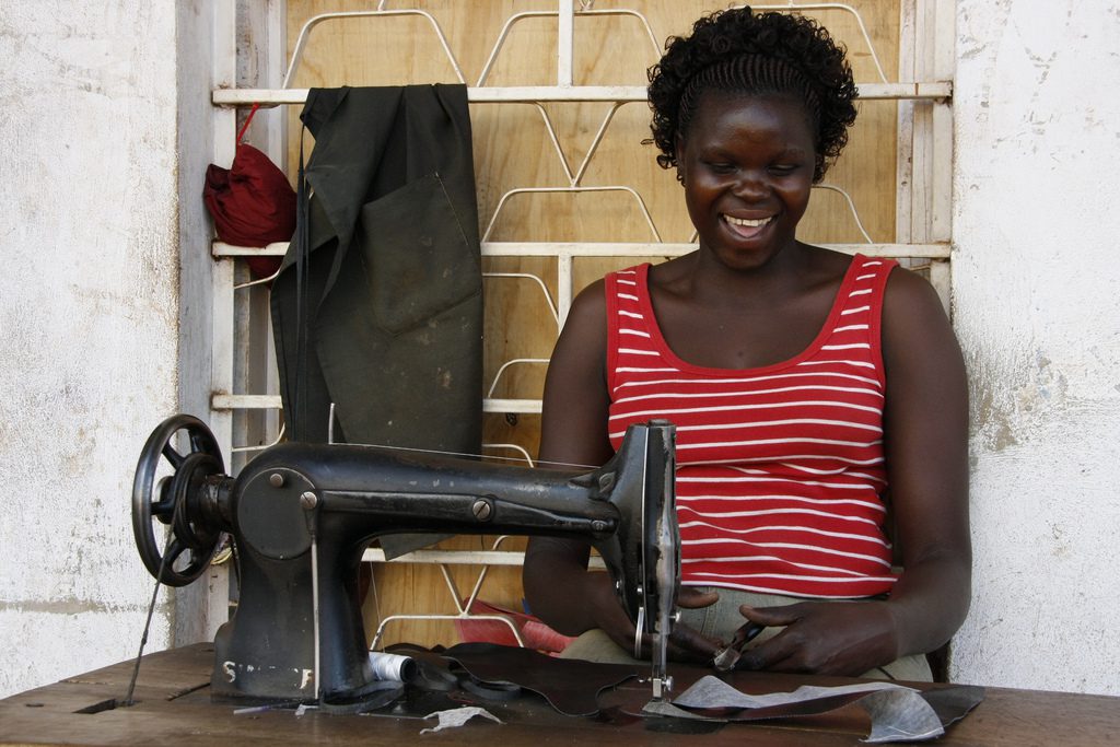 woman with sewing machine