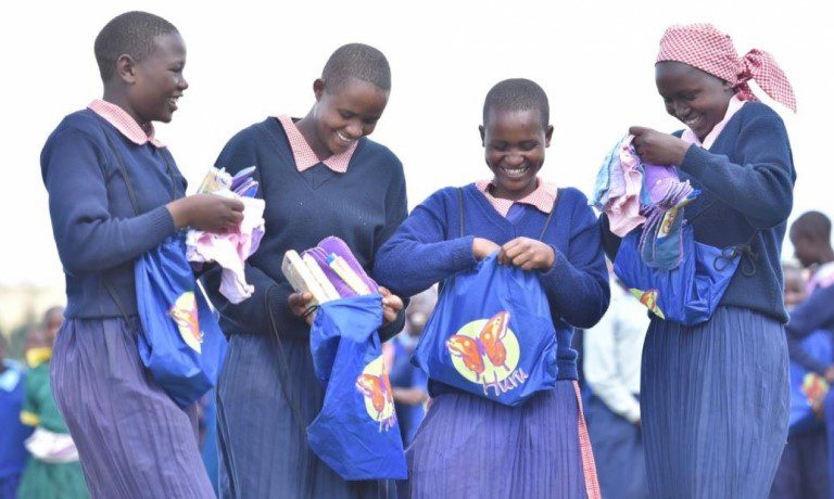 Girls with goody bags