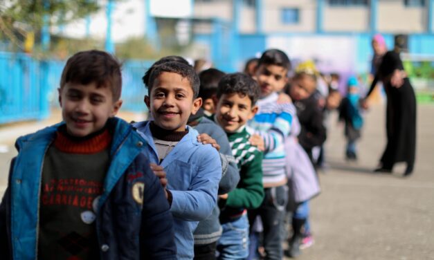 Palestine refugee students on their first day in UNRWA schools in the second semester in Gaza