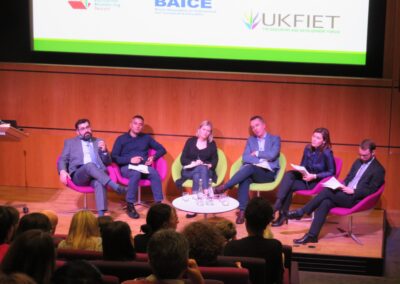 GEM Report 2019 Launch, London, 1st panel: Fadi Halliso, Tejendra Pheralli, Emma Gremley, Joseph Nahn-O'Reilly, Barbara Serra and Sebastien Hine