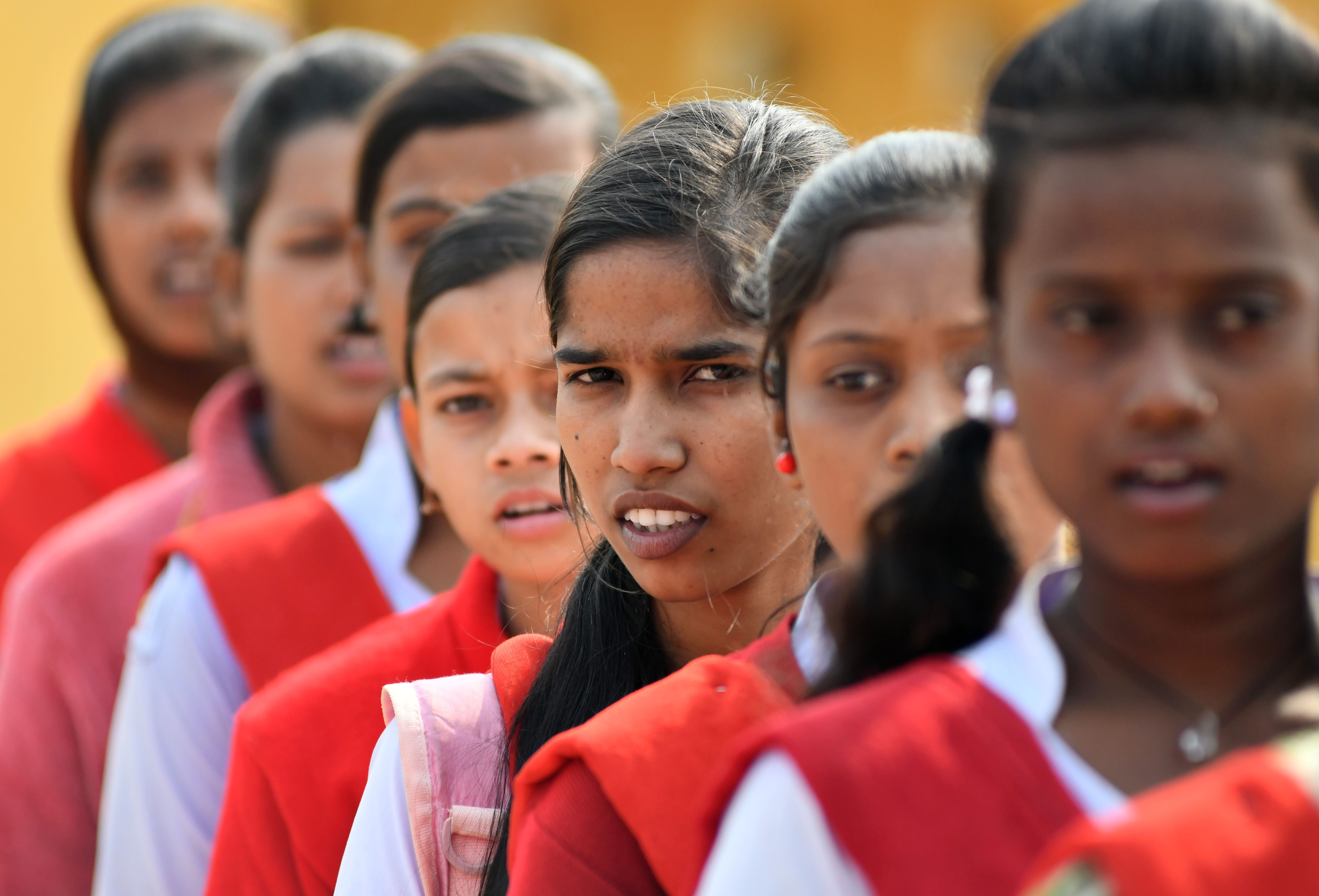 School girls in red and white