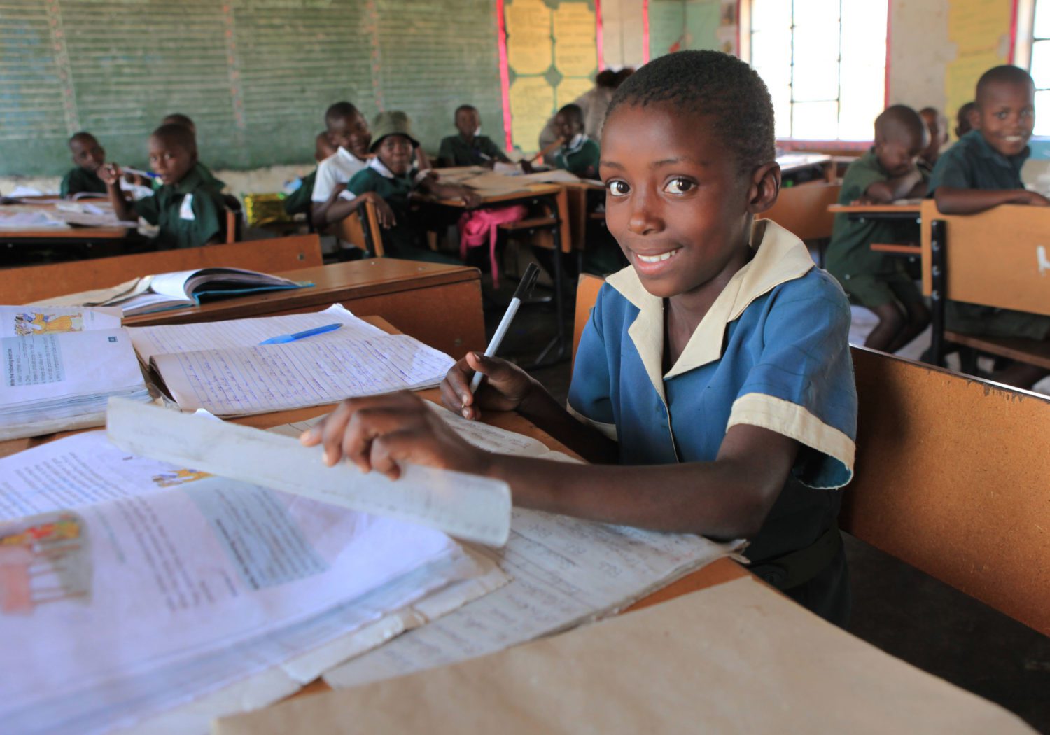 Child at a desk in class