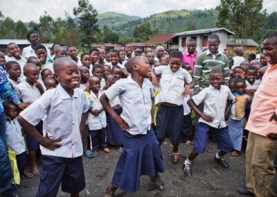 A group of School children outside a school