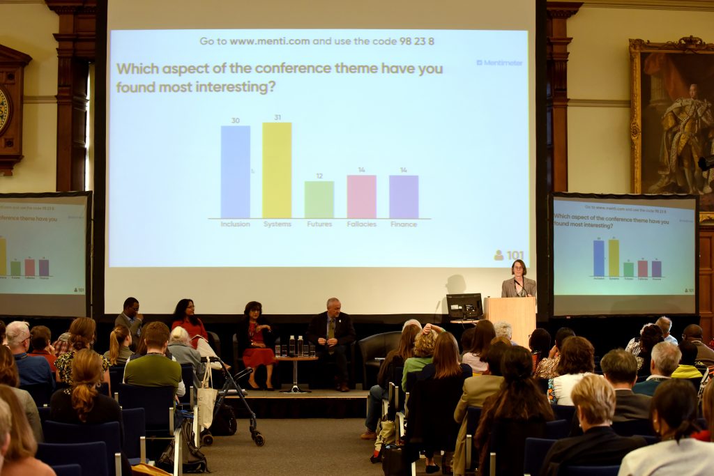 2019 Closing Plenary Panel with screen showing a poll result graph