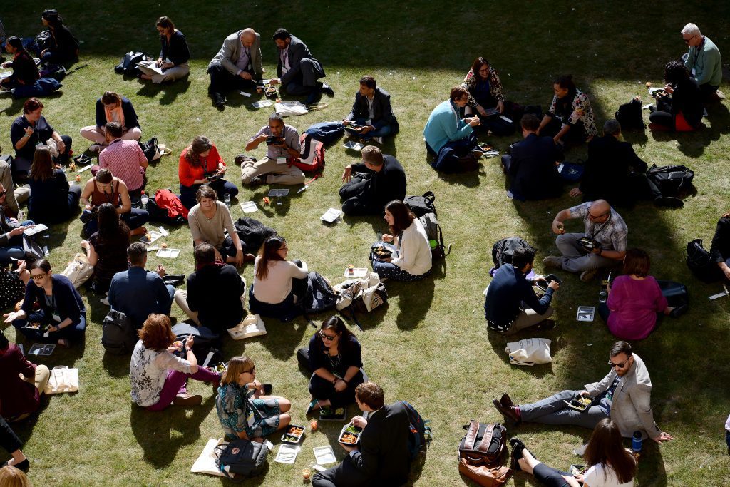 Delegates in the quod at lunchtime - view from  a window above