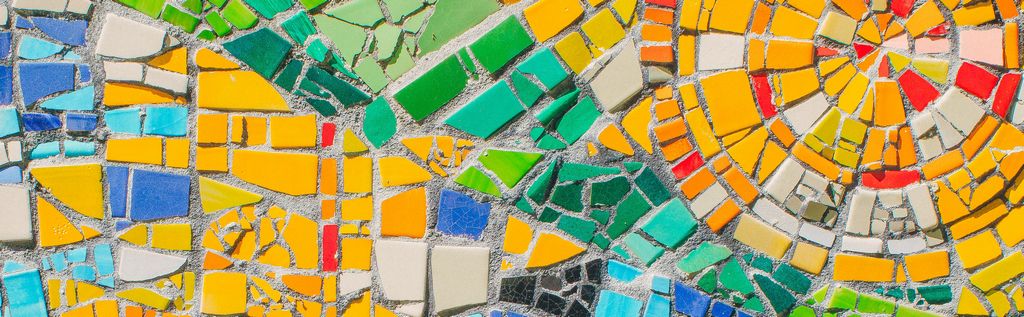 Mosaic of pieces of coloured tile
