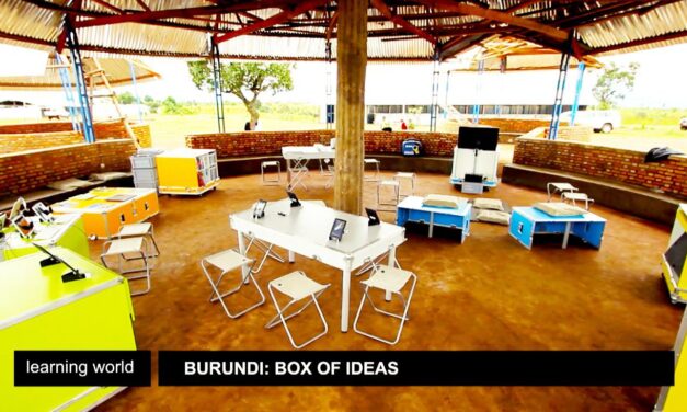 Learning World Burundi: Box of Ideas. Wheeled crate boxes which contained folding desks , chairs, laptops and other classroom equipment