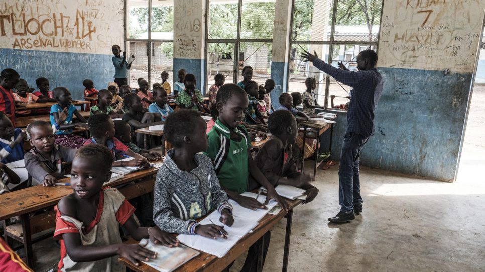 Koat Reath addresses his 100-strong class at Jewi Refugee Camp in Gambella, Ethiopia