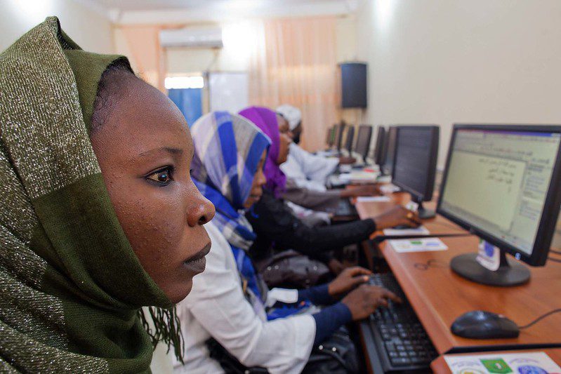 Students working in computer lab in West Darfur