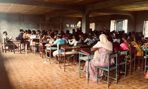 Crowded classroom of adult learners