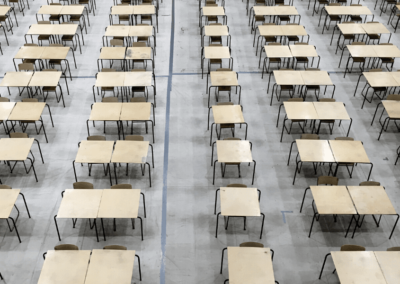 Empty desks and Chairs an aerial view