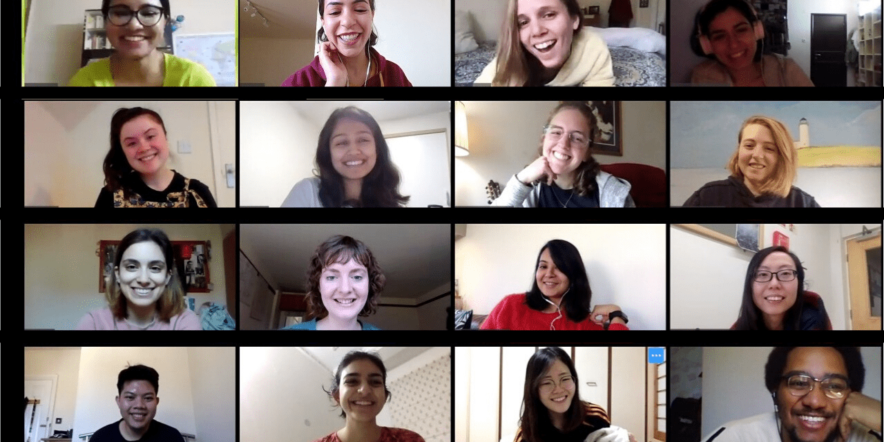 Zoom group call with faces of 16 people