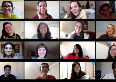 Zoom group call with faces of 16 people