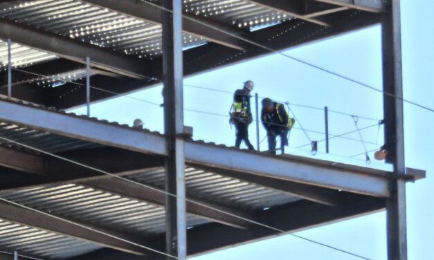 Men on building project of a steel structure