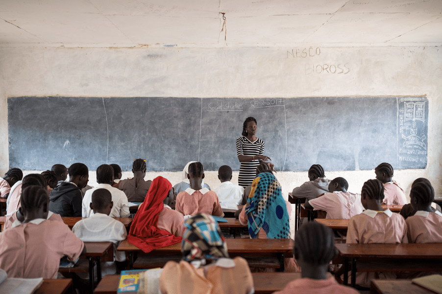 Teacher at the front of an African classroom