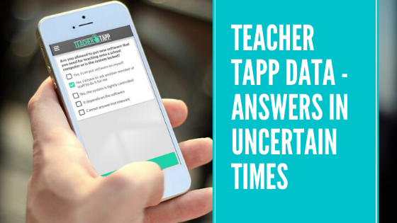 hand holding a mobile phone. Teacher TAPP Data answers in uncertain times