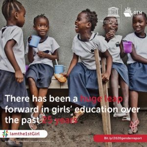 GEM image happy African school girls, some with disability #Iamthe1stGirl, 2020 Gender report