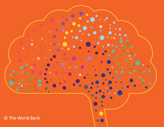 Screen shot of World Bank Document - Cost Effective Approaches to Improve Global Learning - what does recent Evidence show.   Brain shape with coloured dots