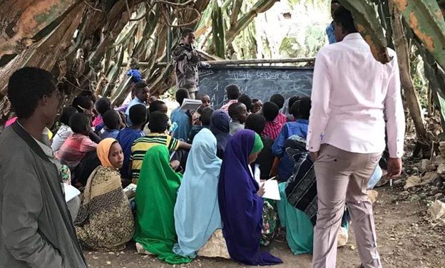 Somali pastoralist children in outside classroom