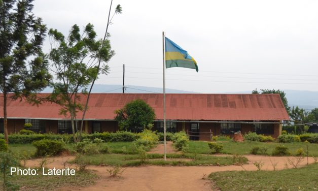 School building in Rwanda with national flag
