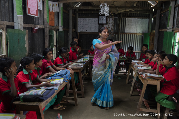 Children listening to teach in class in Bangladesh