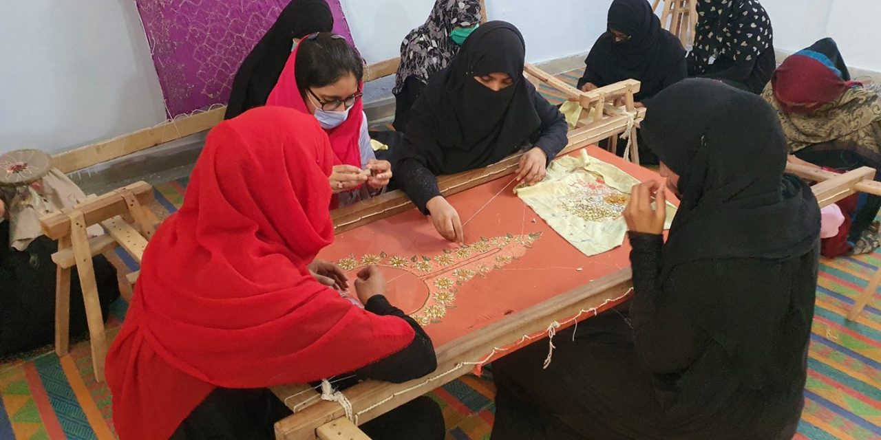 Girls being trained in handicrafts