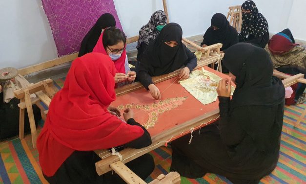 Girls being trained in handicrafts