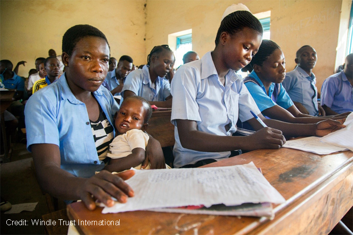 Female student attends catch-up classes with her baby