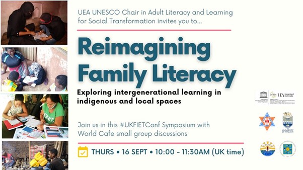 poster for UKFIET conference 2021 symposium on Reimagining Family Literacy.