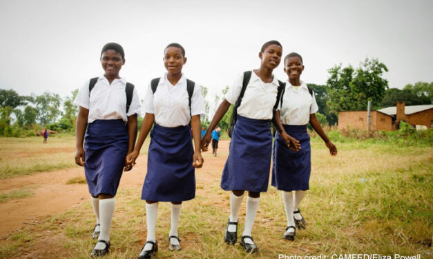 four girls walking to school in Zomba, Malawi