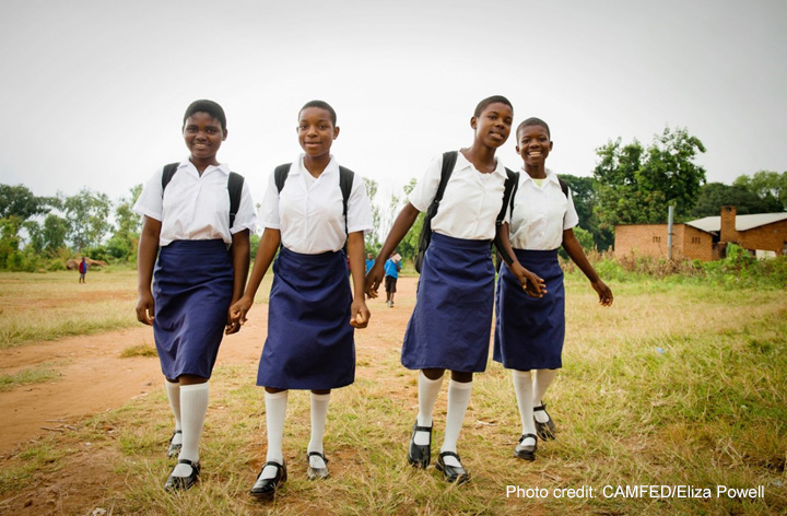 four girls walking to school in Zomba, Malawi