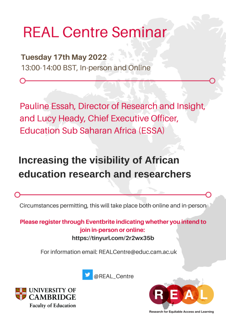 Poster advertising the event on 17 May 2022.  With logos of REAL Centre and University of Cambridge