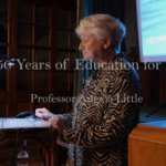 Still image of Professor Angela Little giving talk for the Michael Heritage Trust to mark the 150th anniversary of the 1872 Isle of Man Act for Public Elementary Education.