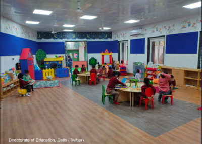 Children engaged in play activities in small groups at the Montessori lab at Rama Pratap SV, Rajendra Nagar-1, Delhi