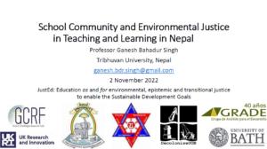 Front slide for Ganesh Singh, for Conversations for Change: the future of education for global climate justice 2-11-22n
