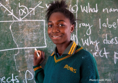 Natasha Mangwato, 15, attends an English class at the PEAS Kampinda Secondary School, supported by the Costa Foundation, Zambia.