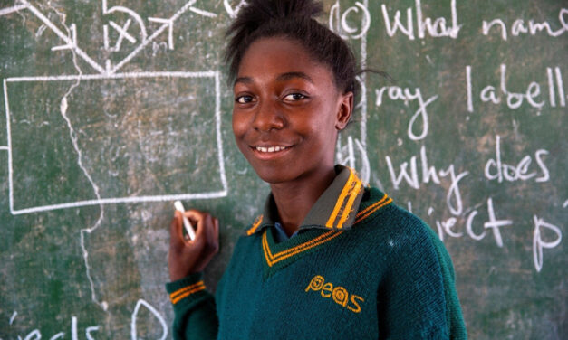 Natasha Mangwato, 15, attends an English class at the PEAS Kampinda Secondary School, supported by the Costa Foundation, Zambia.