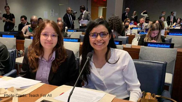 Enseña por México alumna Daniela González (right) and Enseña por México student and former Teach For All Student Leader Advisory Council member Paola Parra Leggs spoke on a panel on student leadership and transformational teaching.