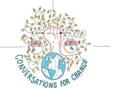 Conversations for Change Central image of graphic recording by Juli Dosad for event Nov 22