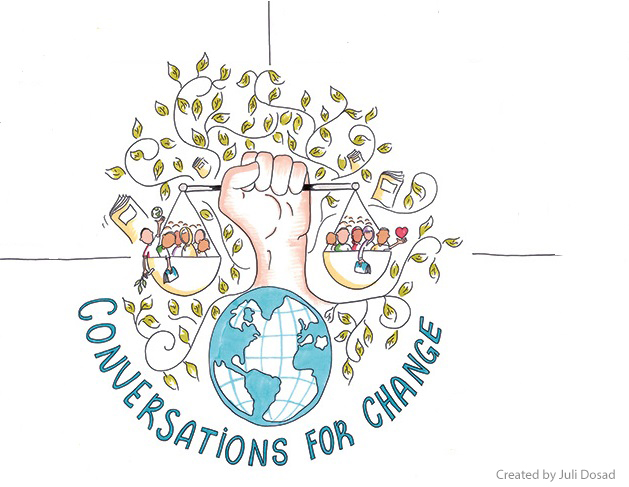 Conversations for Change Central image of graphic recording by Juli Dosad for event Nov 22