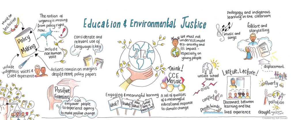 Education and Environmental Justice an excerpt of a graphic recording of  Conversations for Change event Nov. 22