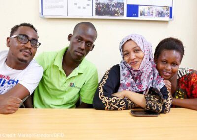 Four young people receiving business skill training, MEWA Centre, Mombasa, Kenya.