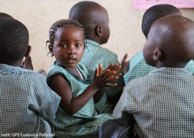 A young girl in class at the KDEC Pre-Primary School Masorie, Sierra Leone, January 2019.