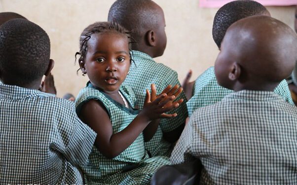 A young girl in class at the KDEC Pre-Primary School Masorie, Sierra Leone, January 2019.