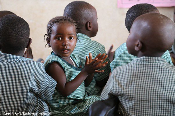 A young girl in class at the KDEC Pre-Primary School Masorie, Sierra Leone, January 2019.