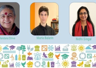 Photos of Vandana Shiva, Maria Balarin and Nidhi Singal who will be speaking at the conference Sept 2023