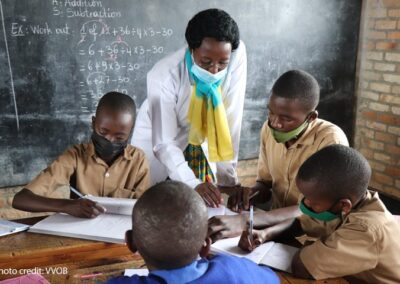 Teacher Berte Musabyeyezu groups her learners into smaller groups to increase their participation