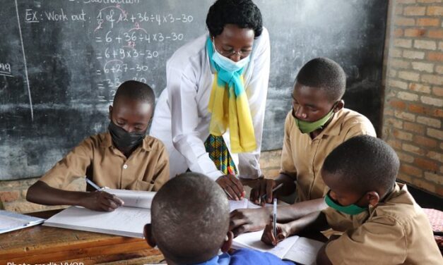 Teacher Berte Musabyeyezu groups her learners into smaller groups to increase their participation