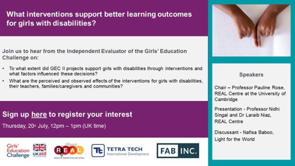 What interventions support better learning outcomes for girls with disabilities?